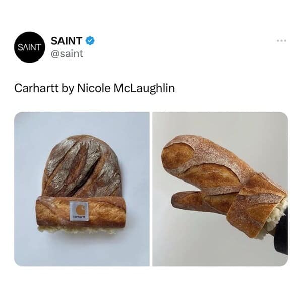 A bread meme showing a "loaf check" of a Corgi's butt compared to a loaf of golden-brown bread.