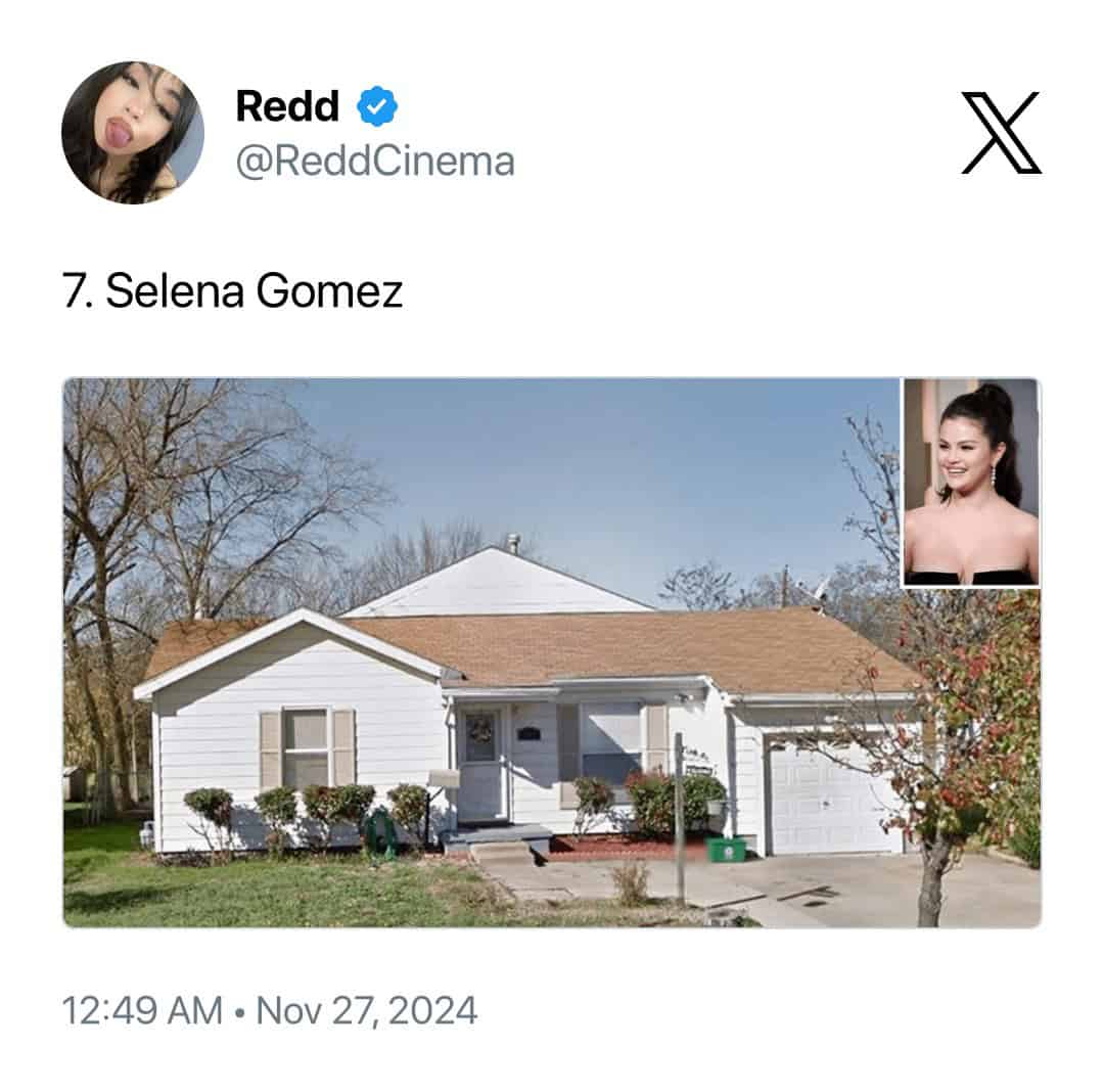 Small, white single-story house in Texas where Selena Gomez lived as a child.