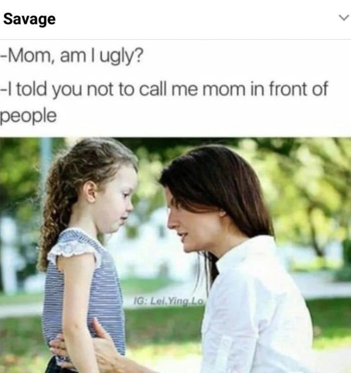 Savage mother rejecting her daughter in a funny classic meme interaction.