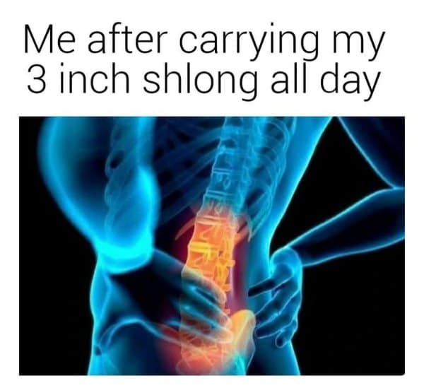 Classic meme comparing back pain to carrying a heavy burden