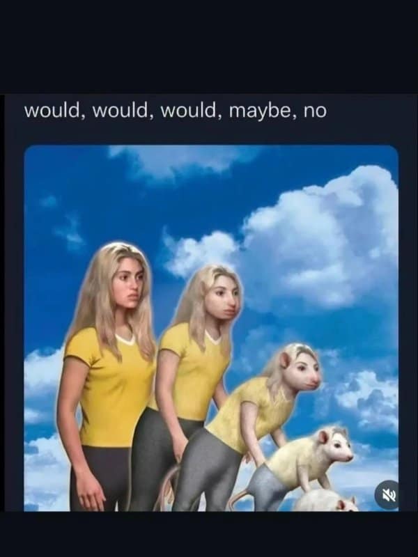Animorphs style cover showing a woman turning into an opossum in a classic meme.