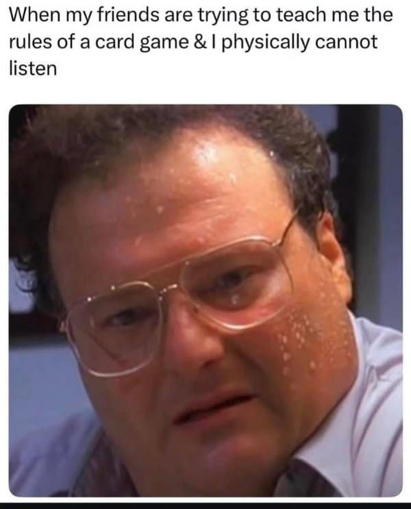Classic meme of Newman sweating while learning card games