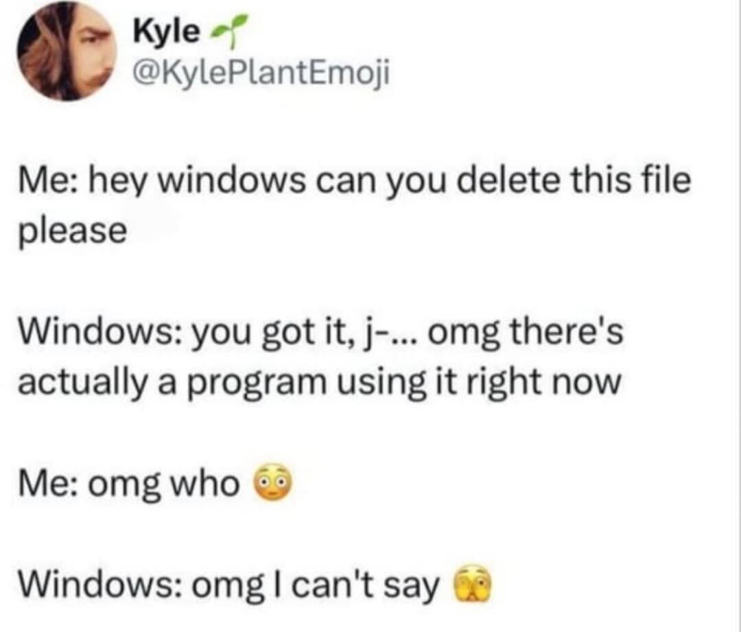 Windows error classic meme about failing to delete a file in use