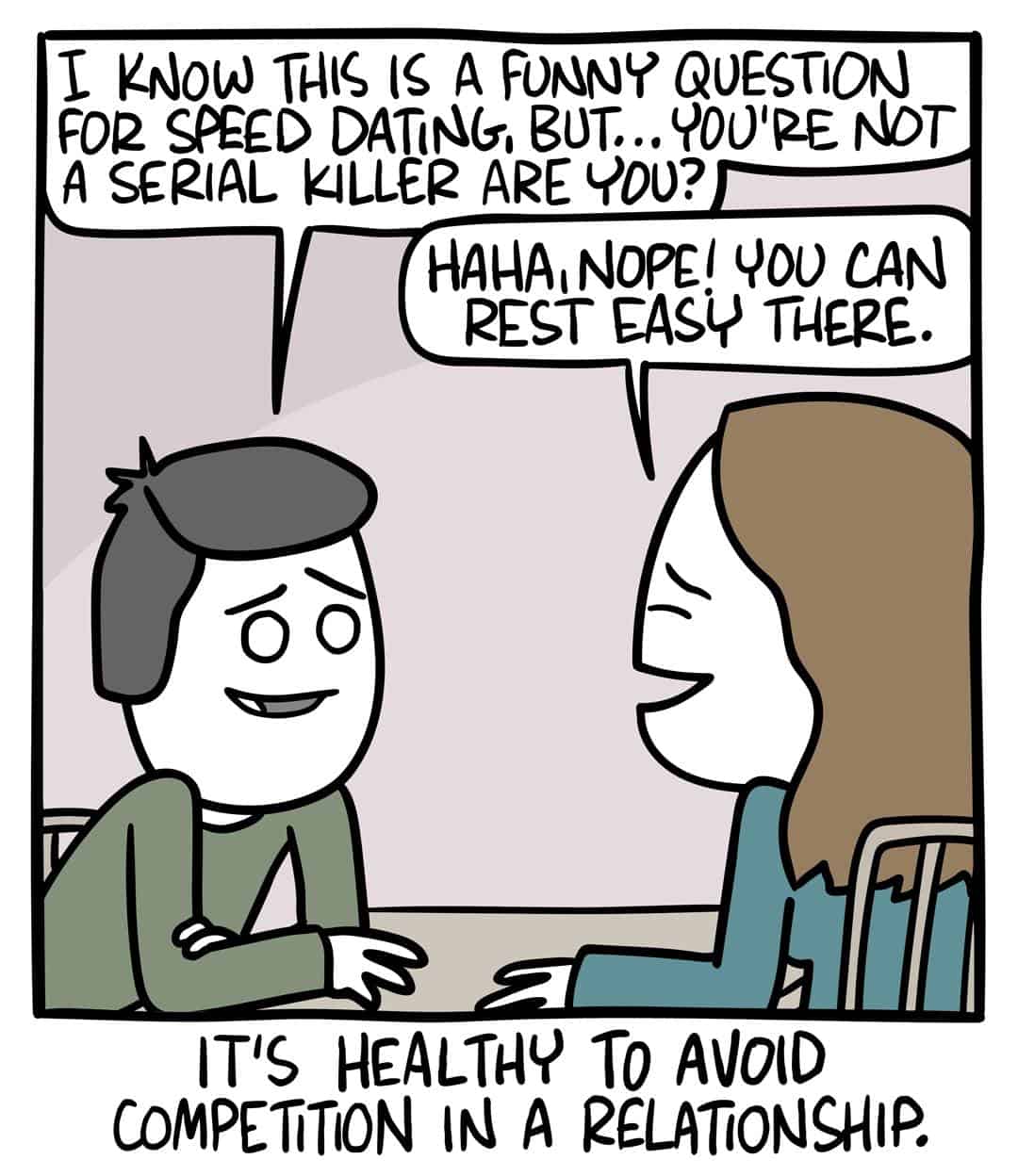 Dark humor comic featuring a speed date between two serial killers.