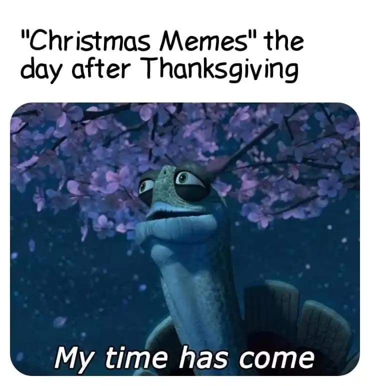 Kung Fu Panda day after thanksgiving meme regarding the arrival of Christmas memes