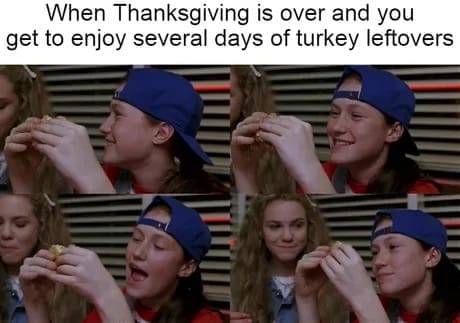 day after thanksgiving meme about enjoying turkey leftovers