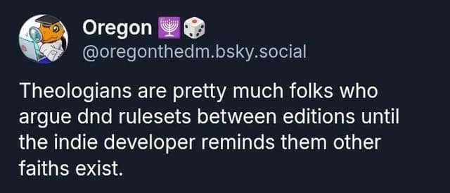 d&d meme comparing theologians to players arguing about edition rulesets.