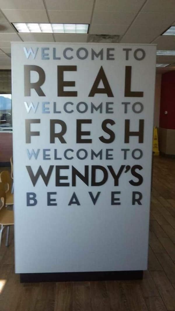 A typography design fail welcoming customers to "Wendy's Beaver".