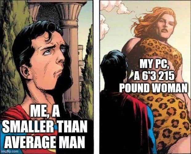 A dnd meme using a Superman comic to show a small man playing a tall, powerful female PC.