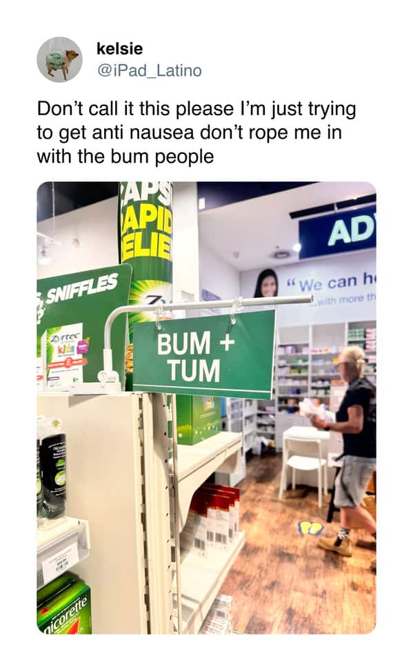 funniest tweets by women reacting to an embarrassing pharmacy aisle sign.