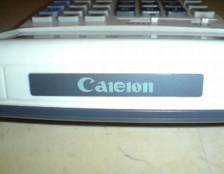 A funny knock off brand of a Canon calculator, with the name "Caleion" on the logo.