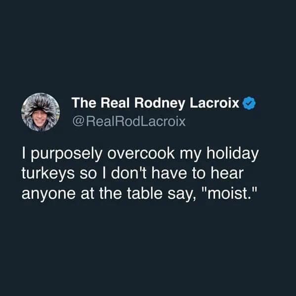 Tweet about overcooking turkey to avoid hearing the word moist funny memes.