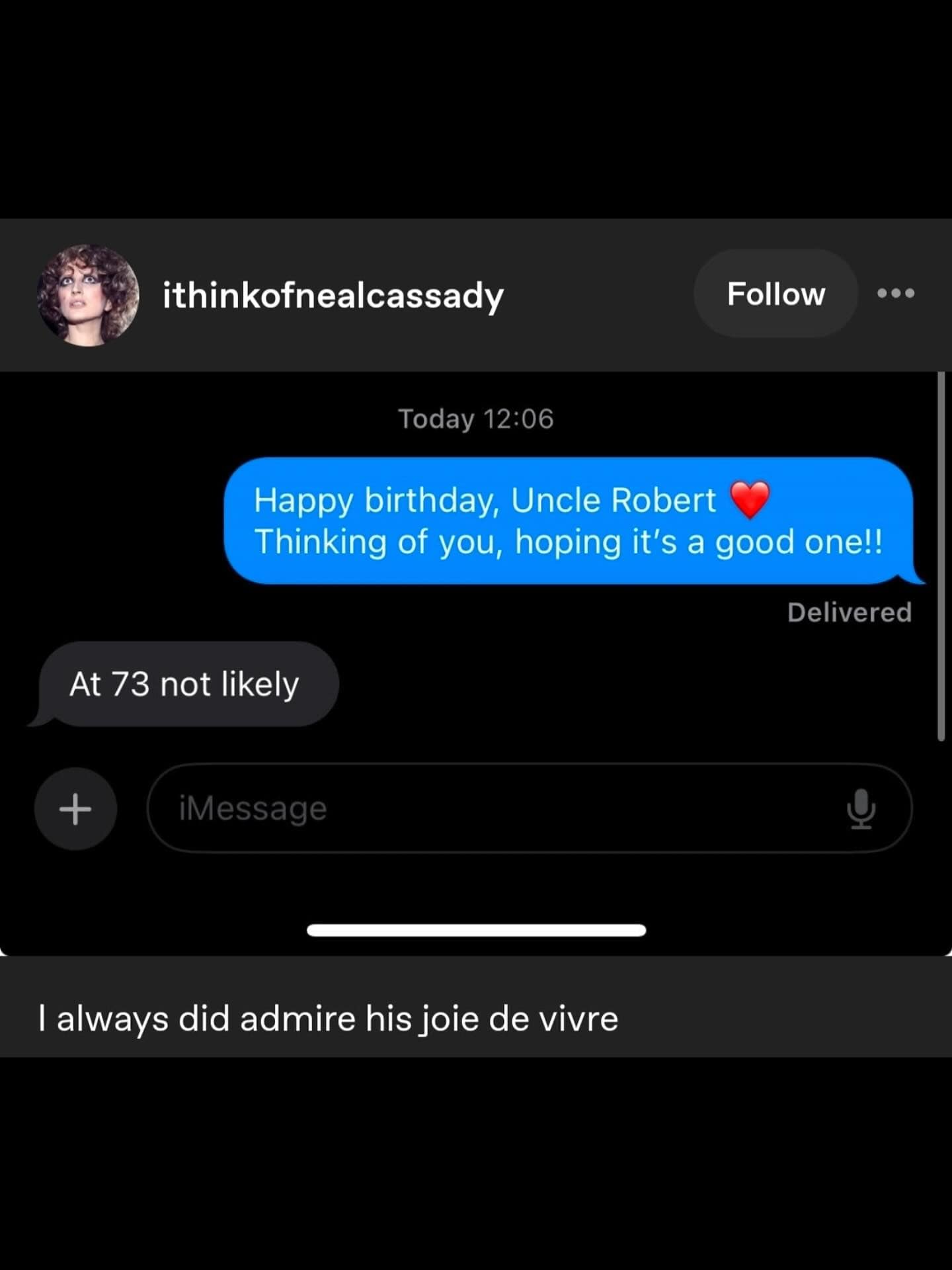 Funny pic of a text exchange where an uncle gives a pessimistic reply to a "happy birthday" text message.