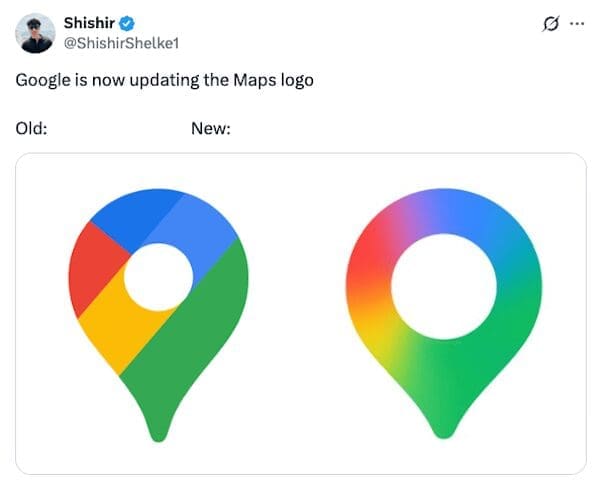 The official google maps logo redesign meme comparison, showing the "Old" logo versus the "New" logo with a bigger hole.