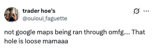 A google maps logo redesign meme and funny meme tweet joking that the logo is "ran through" and "loose mamaaa" because of the bigger hole.