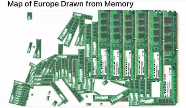 A funny and interesting infographic map of Europe made entirely of computer RAM, or "memory," sticks.