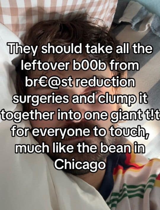 Man proposing a cursed idea to build a Chicago Bean out of flesh in a hilarious meme.