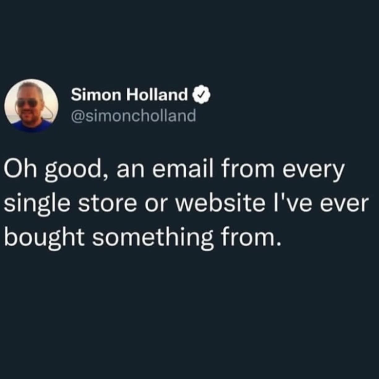 Funny meme tweet about unsubscribing from every store email at once