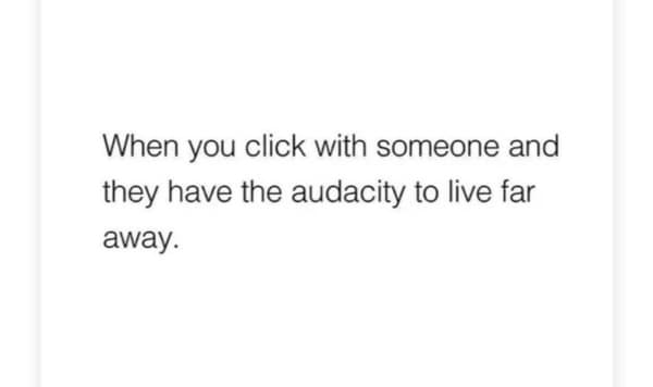 Text post complaining about long distance relationships in a memes about being single collection.