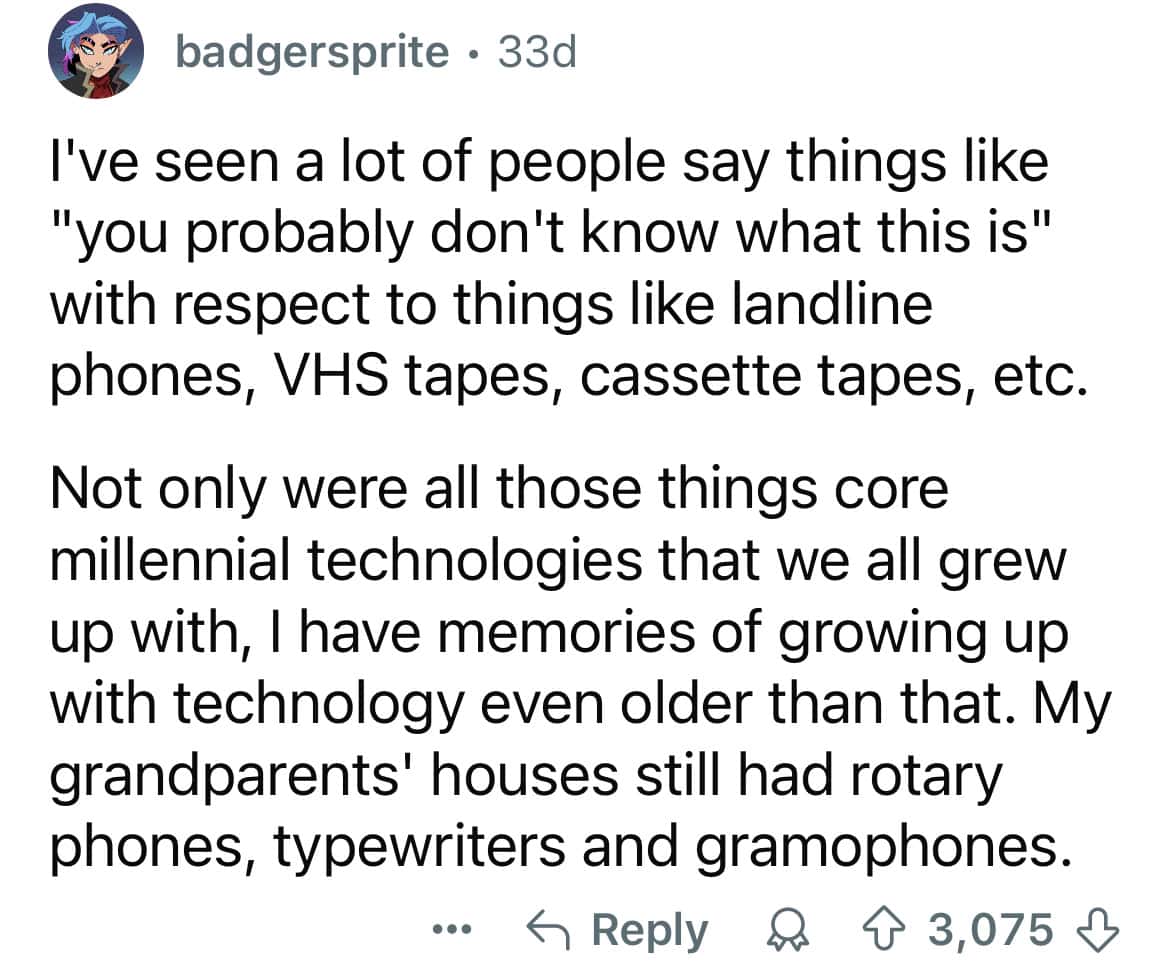 Millennial experience listing older tech like rotary phones and typewriters