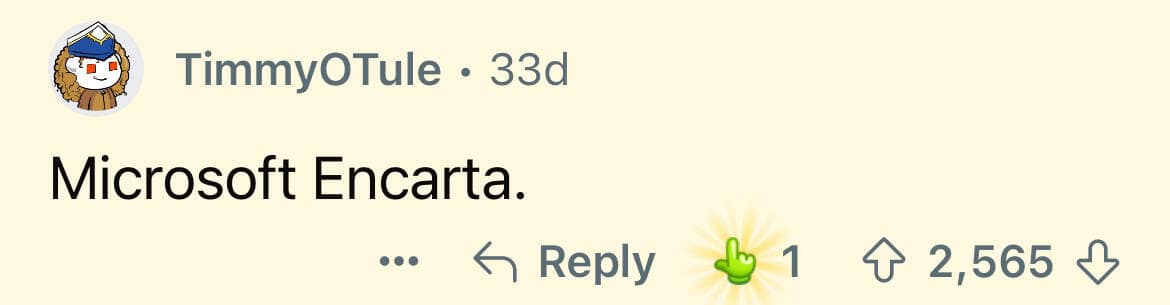 Millennial experience mentioning Microsoft Encarta as a core memory