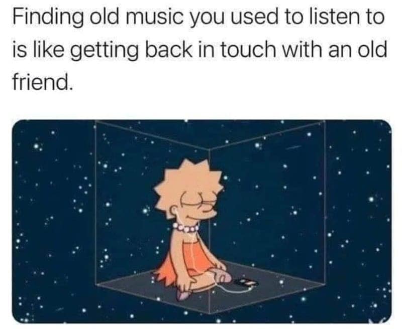 Lisa Simpson floating in a meditative space box in a music meme about nostalgia.