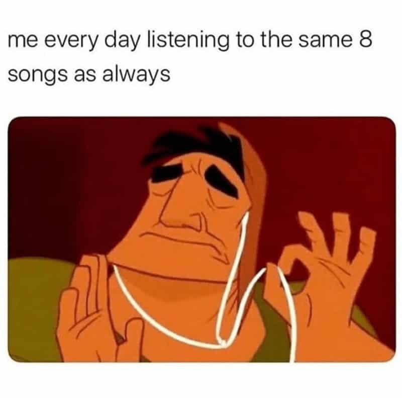 Pacha from The Emperor's New Groove making the perfect sign in a music meme about repetition.