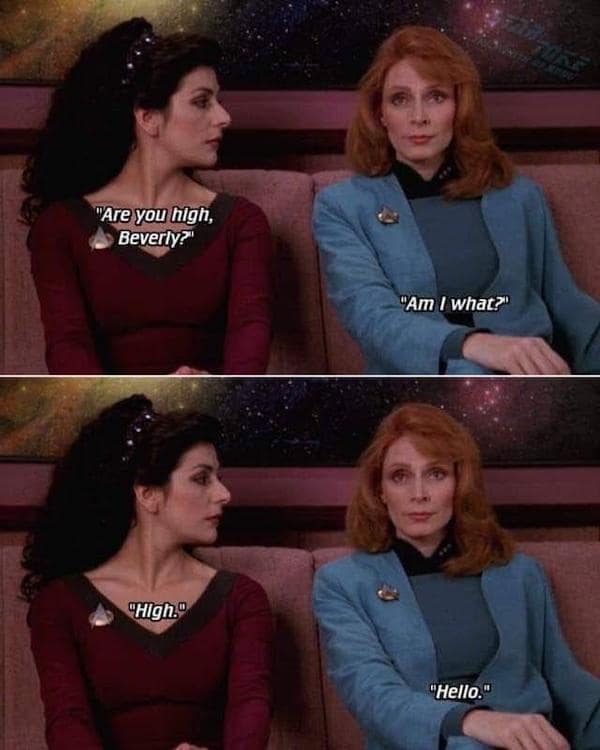 Star Trek TNG pun where Dr. Beverly Crusher misunderstands Deanna Troi