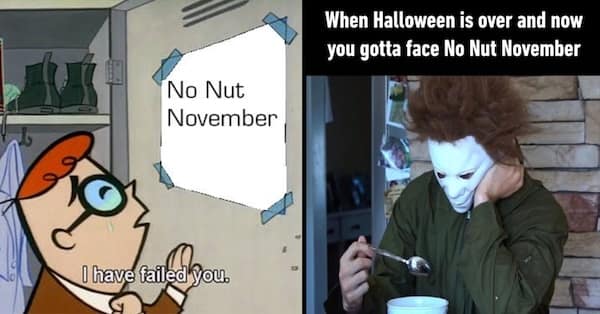A two-panel NNN meme with Dexter failing and Michael Myers looking sad about the challenge starting after Halloween.