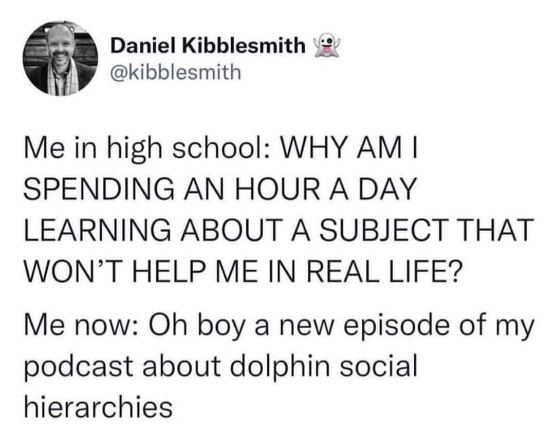 Oddly specific tweet about why learning useless subjects in high school was pointless