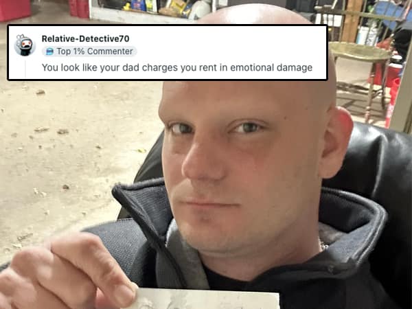 Savage roast telling a bald man his dad charges rent for emotional damage