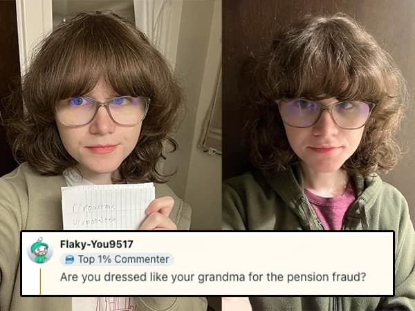 Savage roast asking if a girl is dressed like her grandma for pension fraud.