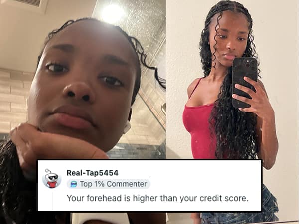 Savage roast comparing a girl's forehead size to her credit score