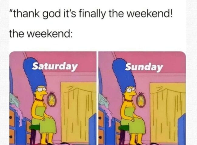 Marge Simpson sitting on the edge of the bed staring blankly in a Sunday meme.