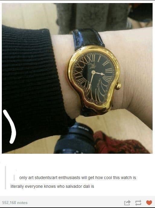 A surrealist "melting clock" wristwatch inspired by Salvador Dali's famous painting "The Persistence of Memory."