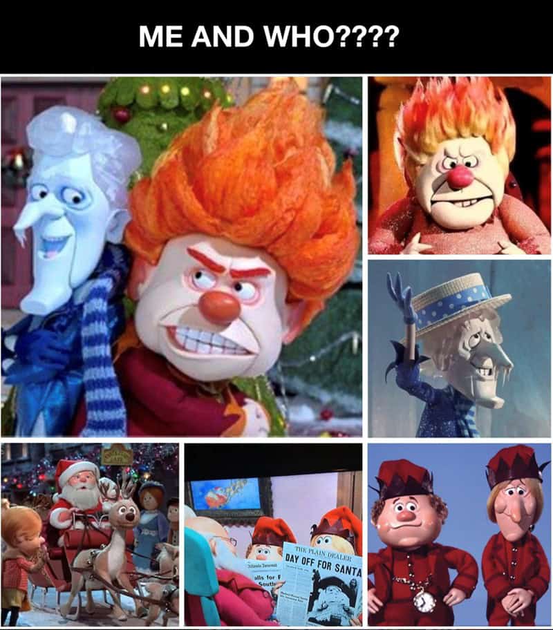 A christmas cartoon meme collage featuring the Heat Miser and Snow Miser.