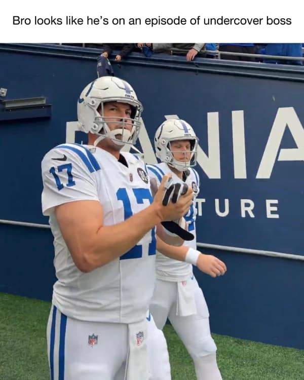 An NFL meme comparing Philip Rivers in a Colts uniform to a contestant on Undercover Boss