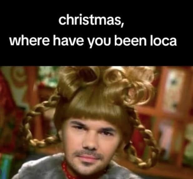 A funny christmas meme parodying Twilight with Taylor Lautner wearing a wig.
