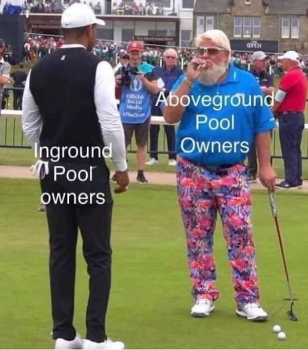 A classic meme comparing Tiger Woods and John Daly to pool owners.