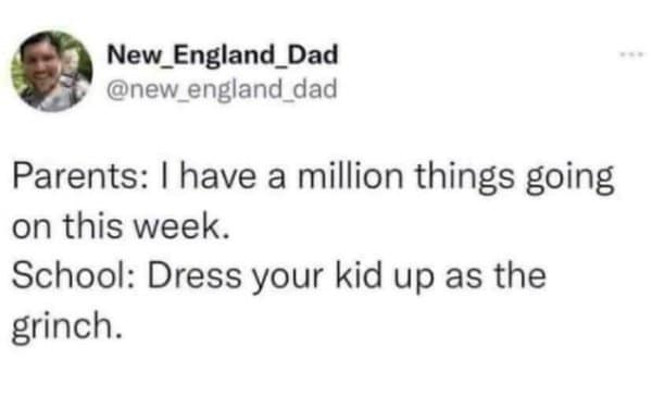 A classic meme tweet complaining about school dress up days.