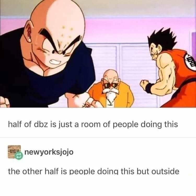 A classic meme comparing Dragon Ball Z to a room of people screaming.