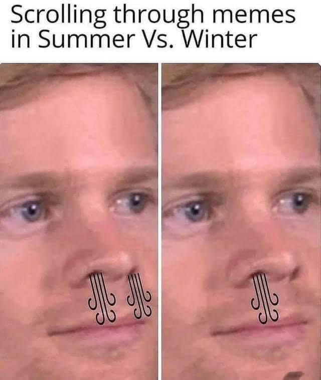 Comparison of nose breathing in summer versus winter air in a classic meme