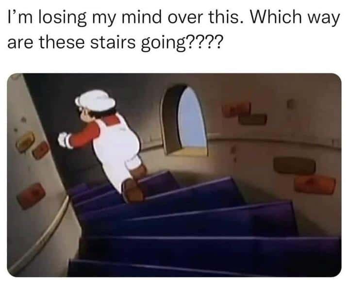 Super Mario running on ambiguous stairs that go up and down simultaneously cool optical illusions.