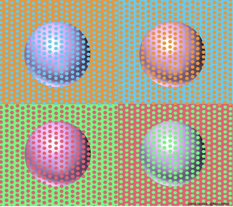Spheres appearing to be different colors due to striped overlay cool optical illusions.