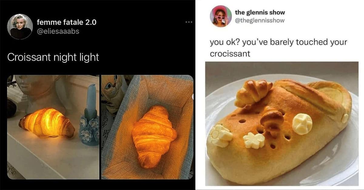 Collection of croissant meme images and funny meme about croissants compilations featuring dogs and SpongeBob