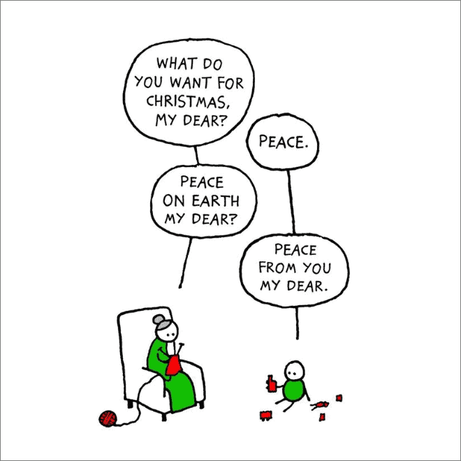 A dark humor christmas comic about wanting peace from a spouse.