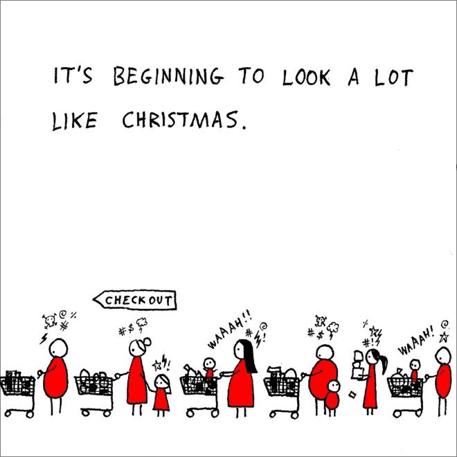 A dark humor christmas comic of angry people shopping.