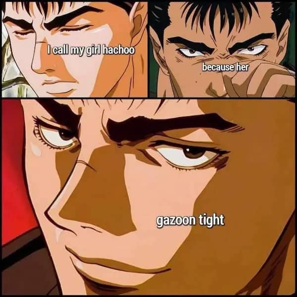 A dirty meme pun using the word gazoon tight to describe a girlfriend.