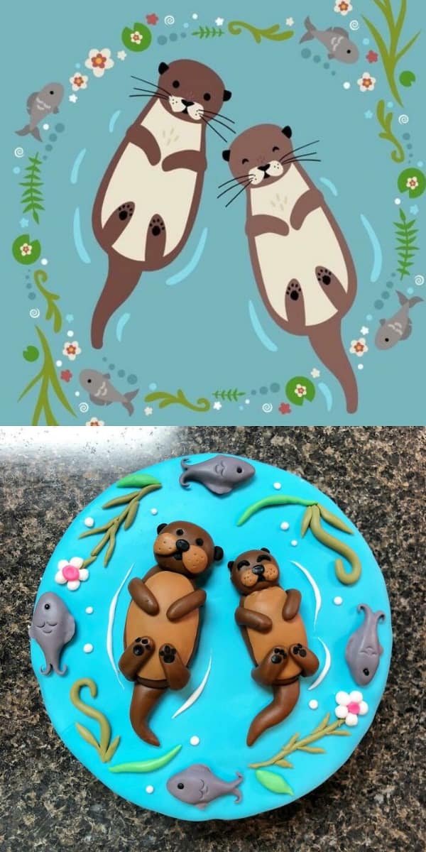 Cute otter cake recreation matching the original illustration perfectly.
