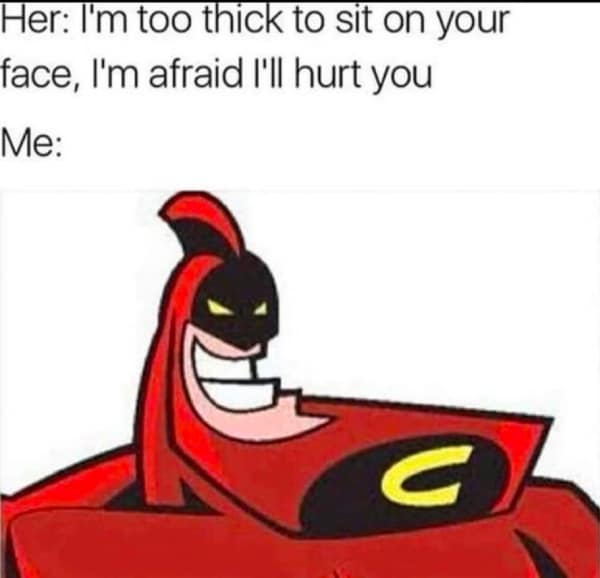 The Crimson Chin superhero smiling with his enormous prominent chin.